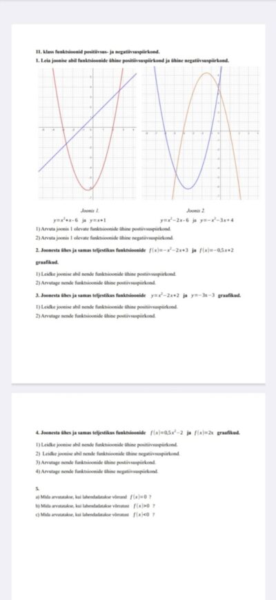 Kahe funktsiooni ühine positiivsus- ja negatiivsuspiirkond