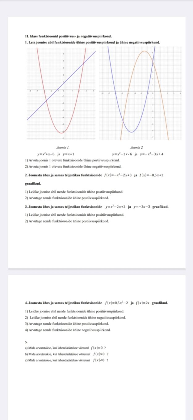 Kahe funktsiooni ühine positiivsus- ja negatiivsuspiirkond