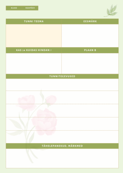 Tunnikava rohelise pildiga (blankett)