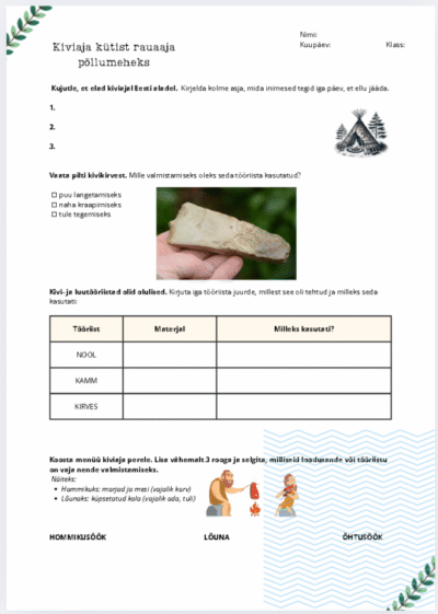 Tööleht "Kiviaja kütist rauaaja põllumeheks" 4lk (kaasas LAK versioon ka)!