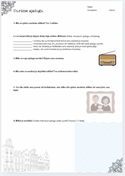 Töölehtede komplekt „Uurime ajalugu“ — 5. klassile, 2 lehte