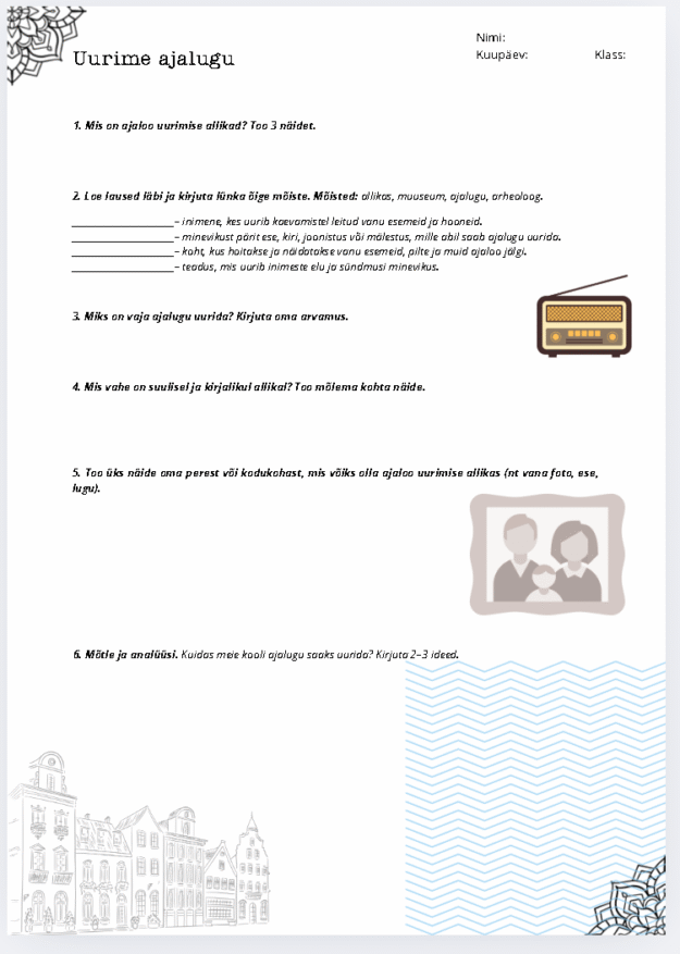 Töölehtede komplekt „Uurime ajalugu“ — 5. klassile, 2 lehte