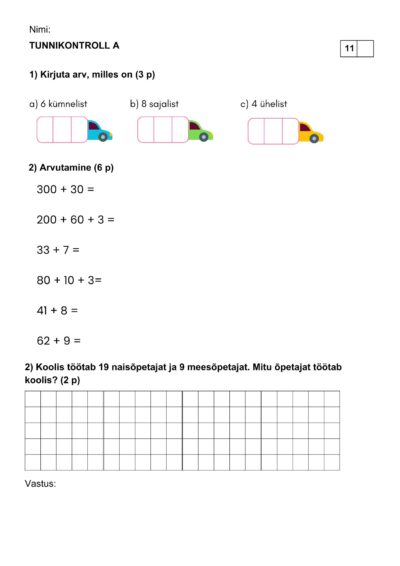 Arvujärgud, liitmine (Tunnikontroll A ja B)