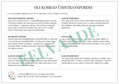 "Olukorrad ühistranspordis - tee kirjelduse põhjal dialooge"