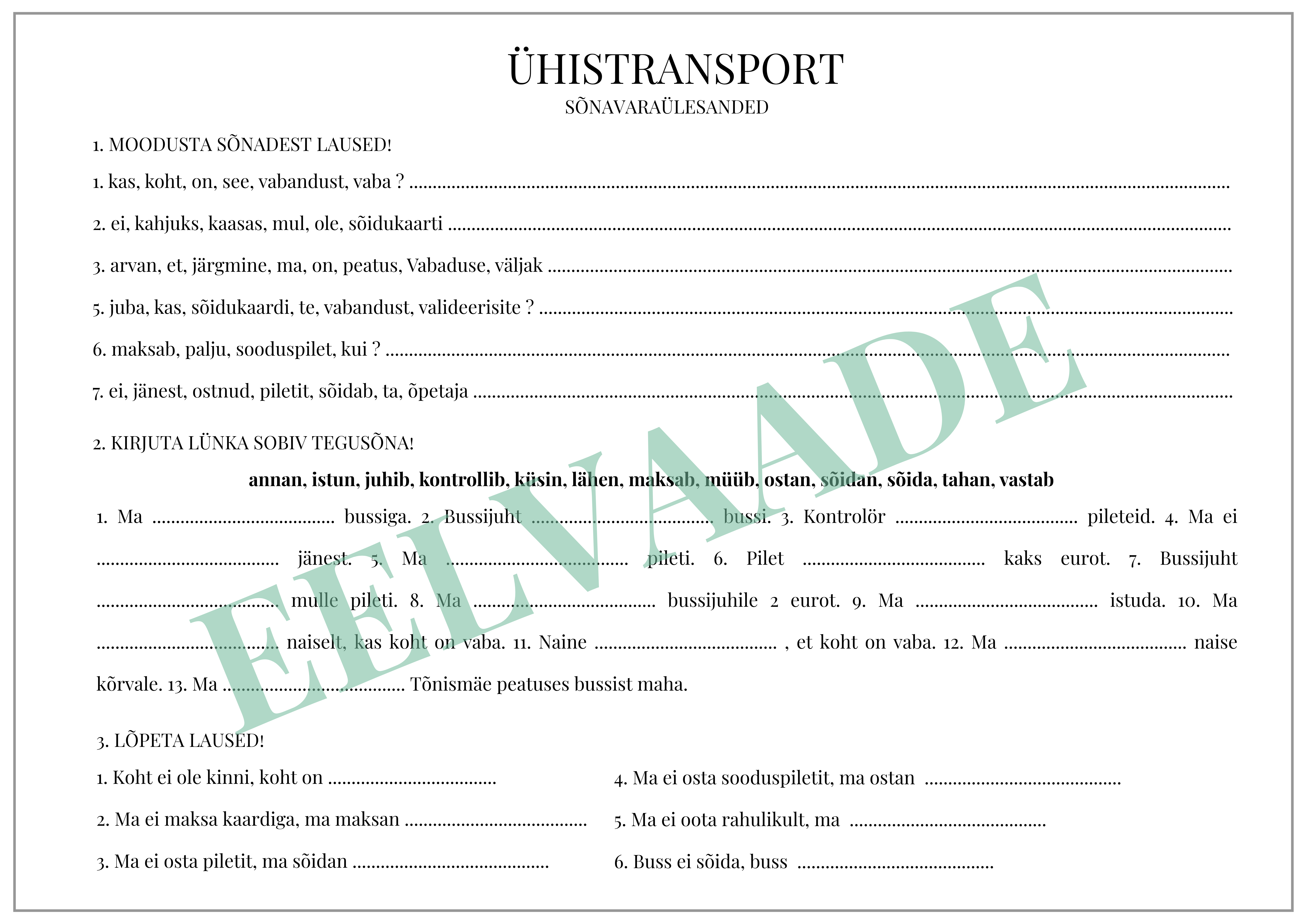 "Ühistransport - sõnavaraülesanded"