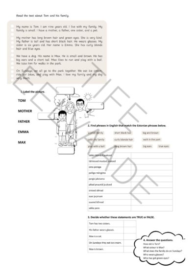 A1 ALGTASE Reading about Tom's Family