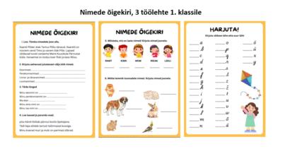 Nimede õigekiri 1. klassile (3 töölehte)
