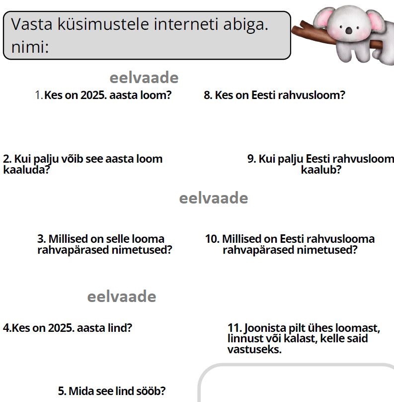 aasta tegijad 2025 ja Eesti rahvusloom - internetist info otsimine