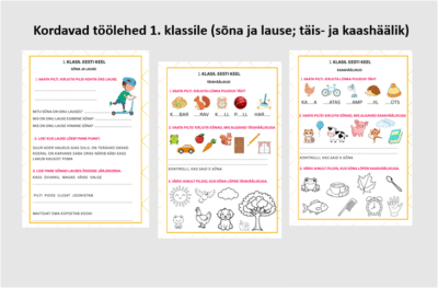Kordavad töölehed 1. klassile (sõna ja lause; täishäälikud, kaashäälikud)
