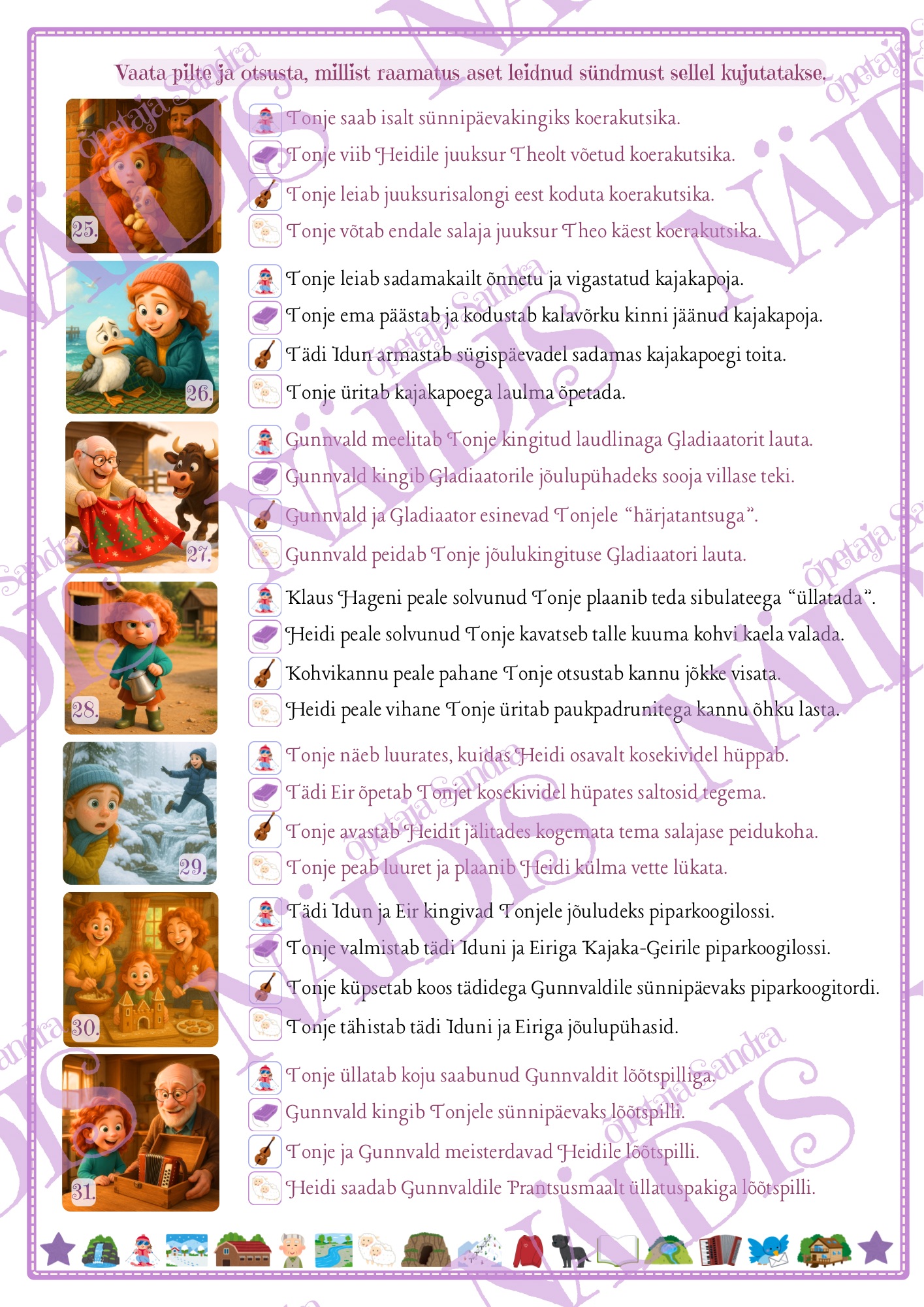 “VILGUKIVIORU TONJE” (M. Parr) LUGEMISKONTROLL-TÖÖLEHED & KÜSIMUSTEKAARDID - Image 3