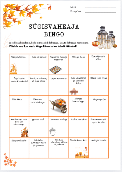 Sügisvaheaja BINGO (3 disaini)