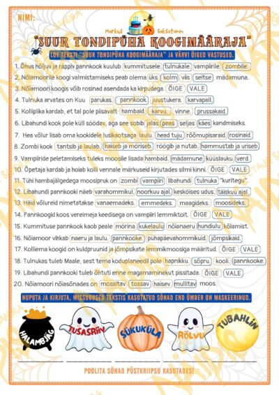 “SUUR TONDIPÜHA KOOGIMÄÄRAJA” (M. SAKSATAMM) FUNKTSIONAALSET LUGEMISOSKUST ARENDAV LUGEMISTEST-TÖÖLEHT