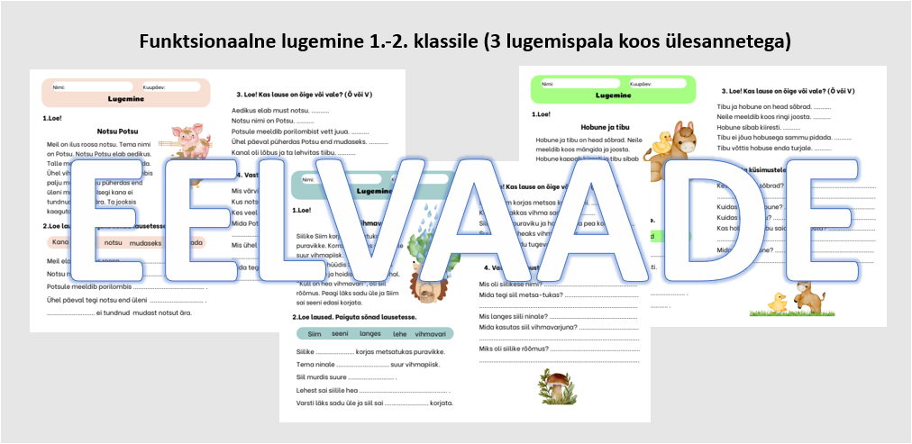 Funktsionaalne lugemine 1.-2. klassile. (3 pala koos ülesannetega)