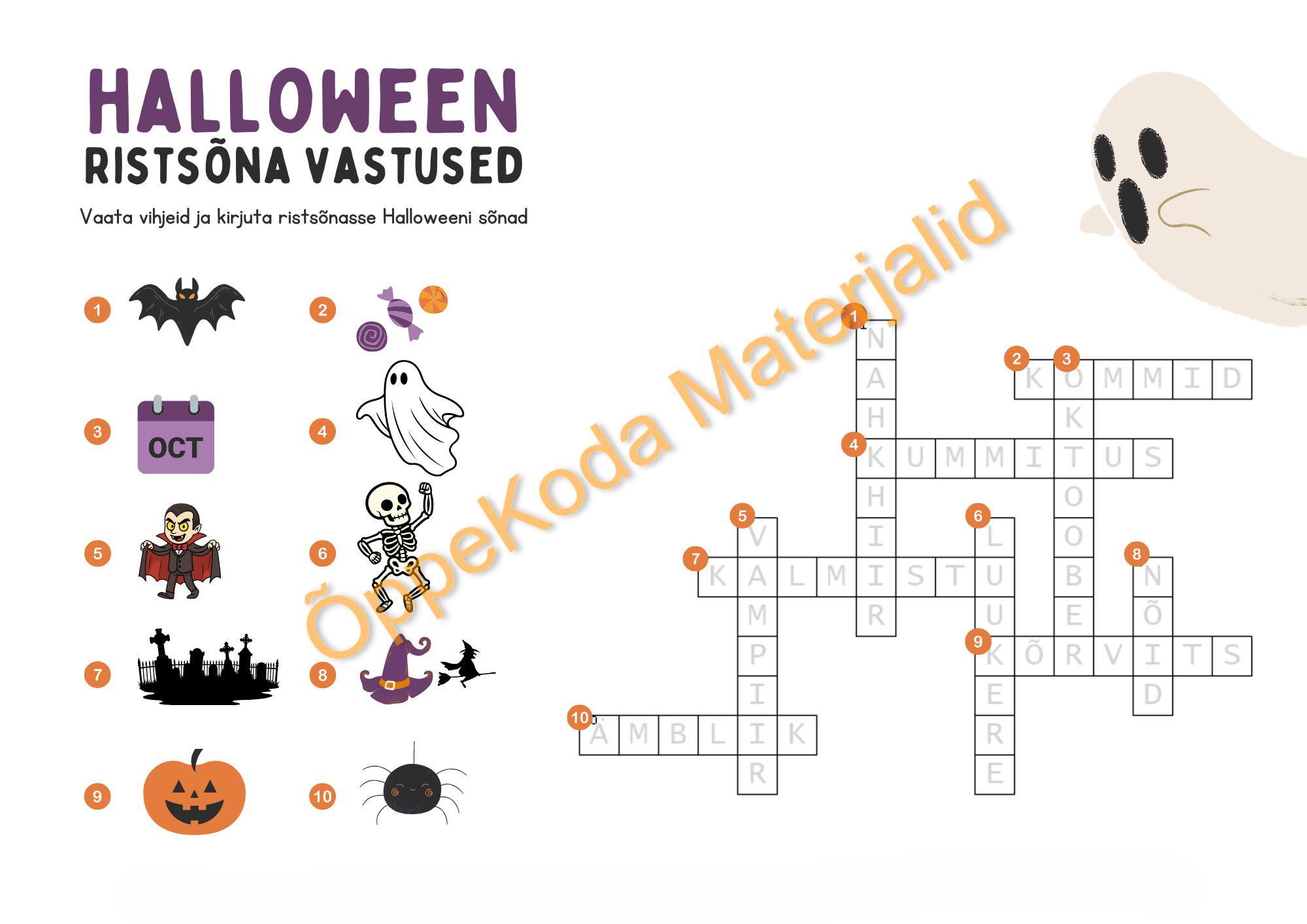 Halloweeni ristsõna ja täherägastik vastustega (2 töölehte) - Image 4