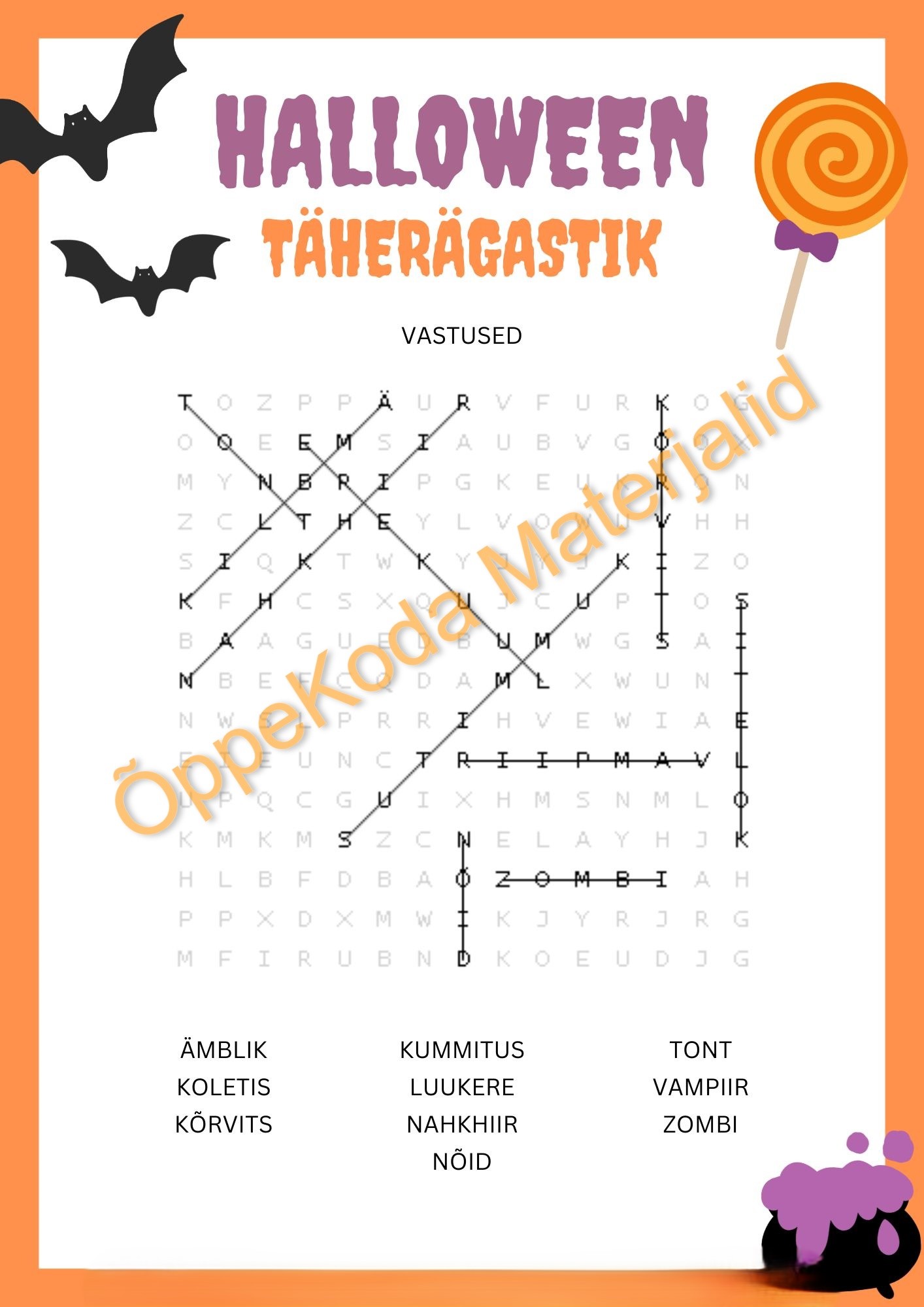 Halloweeni ristsõna ja täherägastik vastustega (2 töölehte) - Image 2