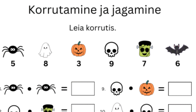Korrutamine ja jagamine 3. kl tööleht (halloween'i ajaks)