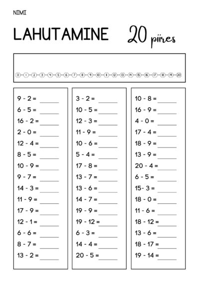 Lahutamine 10-piires ja 20-piires