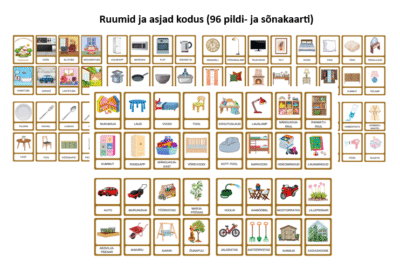 Ruumid ja asjad kodus, 96 pildi- ja sõnakaarti