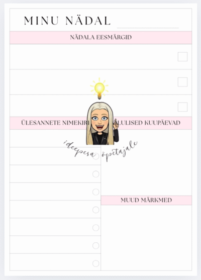 Planeerimisleht "Minu nädal"