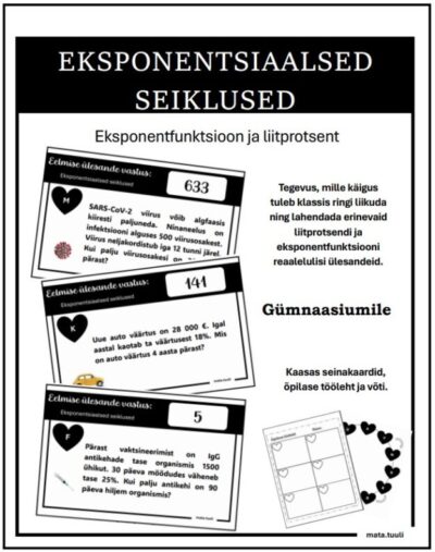 Eksponentsiaalsed seiklused - tekstülesanded eksponentsiaalsest kasvamisest või kahanemisest