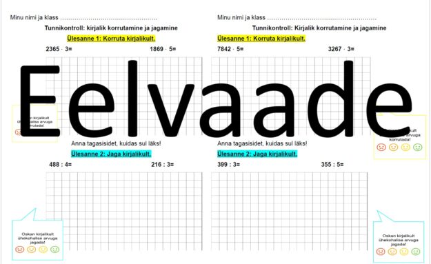 Tunnikontroll: jagan ja korrutan kirjalikult