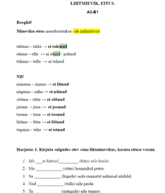 EITUS (ei -nud); LIHTMINEVIK A2-B1 tase; 7 ülesannet