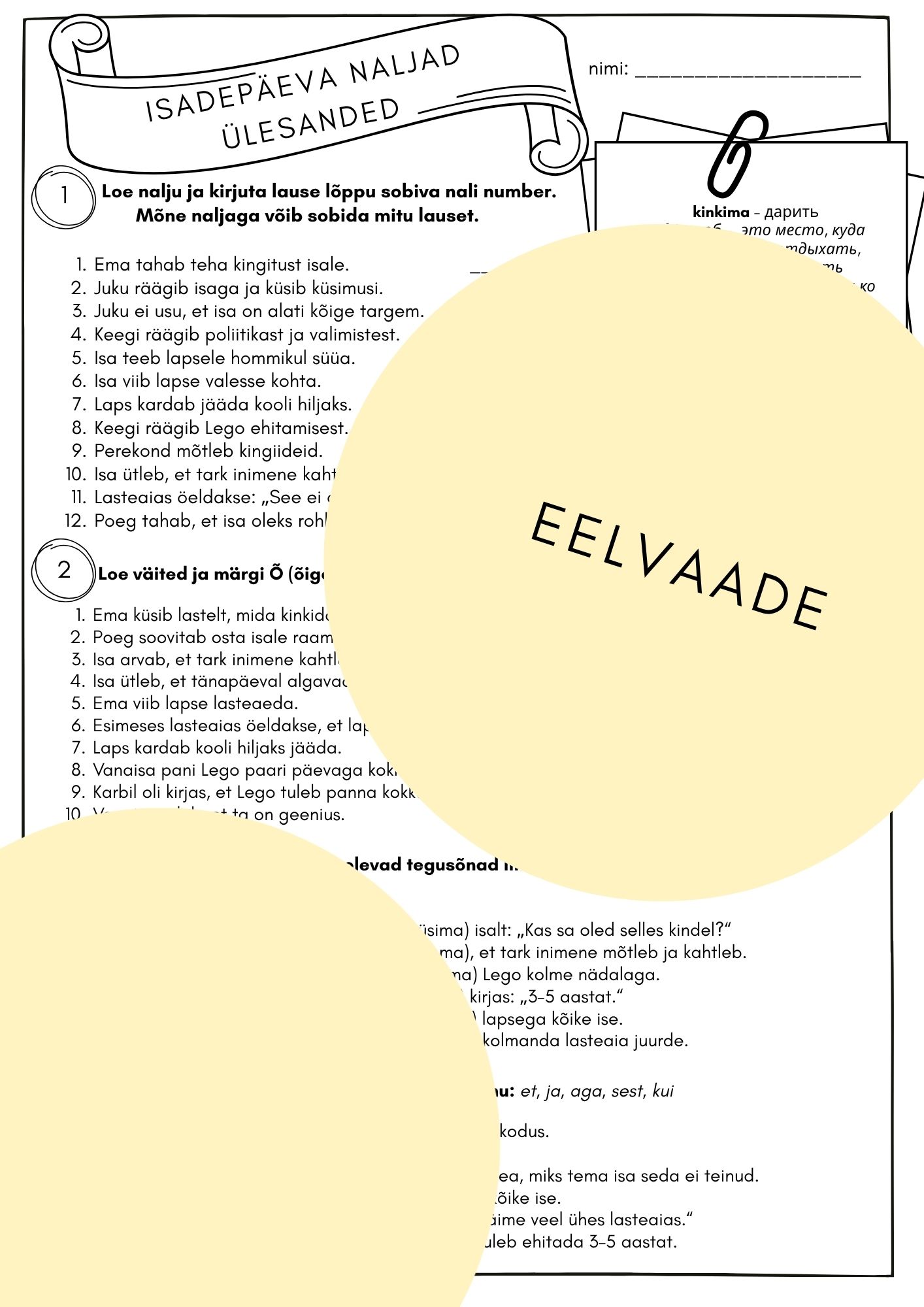 Isadepäeva naljad – tööleht A2 ja kõrgemale tasemele, vastustega - Image 2