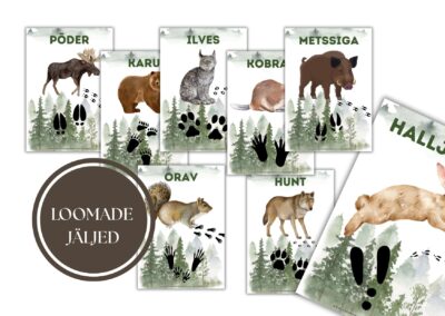 LOOMADE JÄLJED. Kaheksa looma postrid.