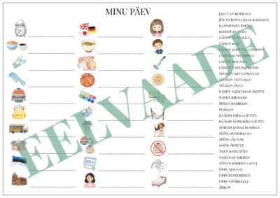 "Minu päev - sõnavaraleht"