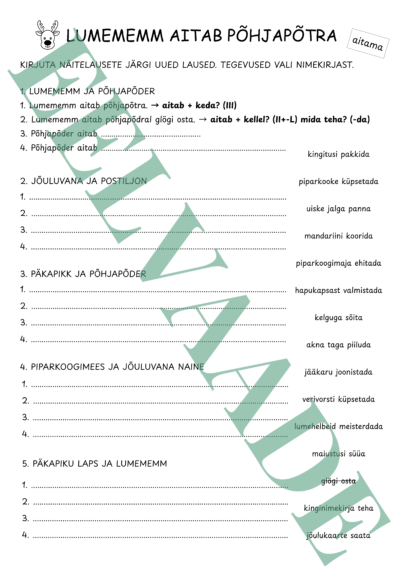 "Jõulugrammatika: lumememm aitab põhjapõtra (tegusõna "aitama")"