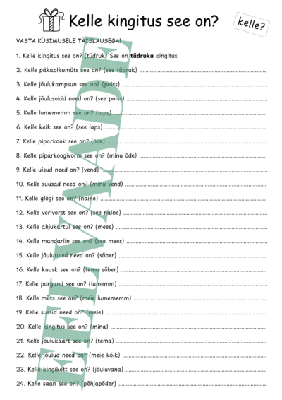 "Jõulugrammatika: kelle kingitus see on? (II vorm, omastav)"