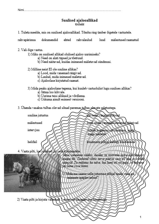 Suulised ajalooallikad tööleht