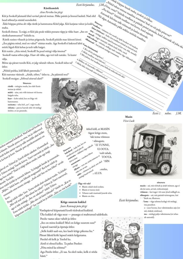 Eesti kirjanduse/eesti keele töölehed/8 tundi; 3.-5.klass