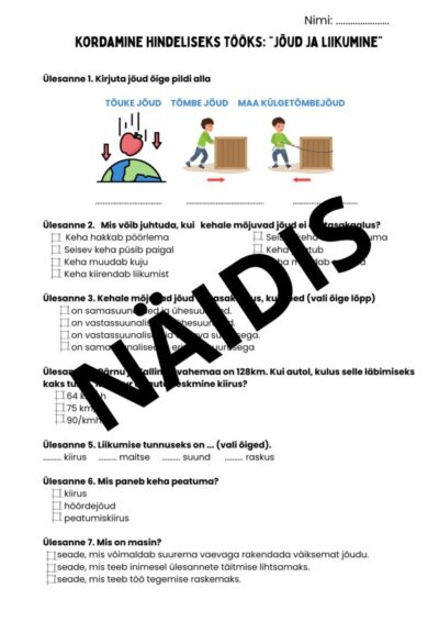 Jõud ja liikumine. Tööleht kordamiseks