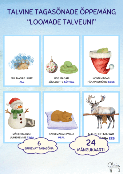 Talvine tagasõnade / kohamäärsõnade õppemäng - Loomade talveuni