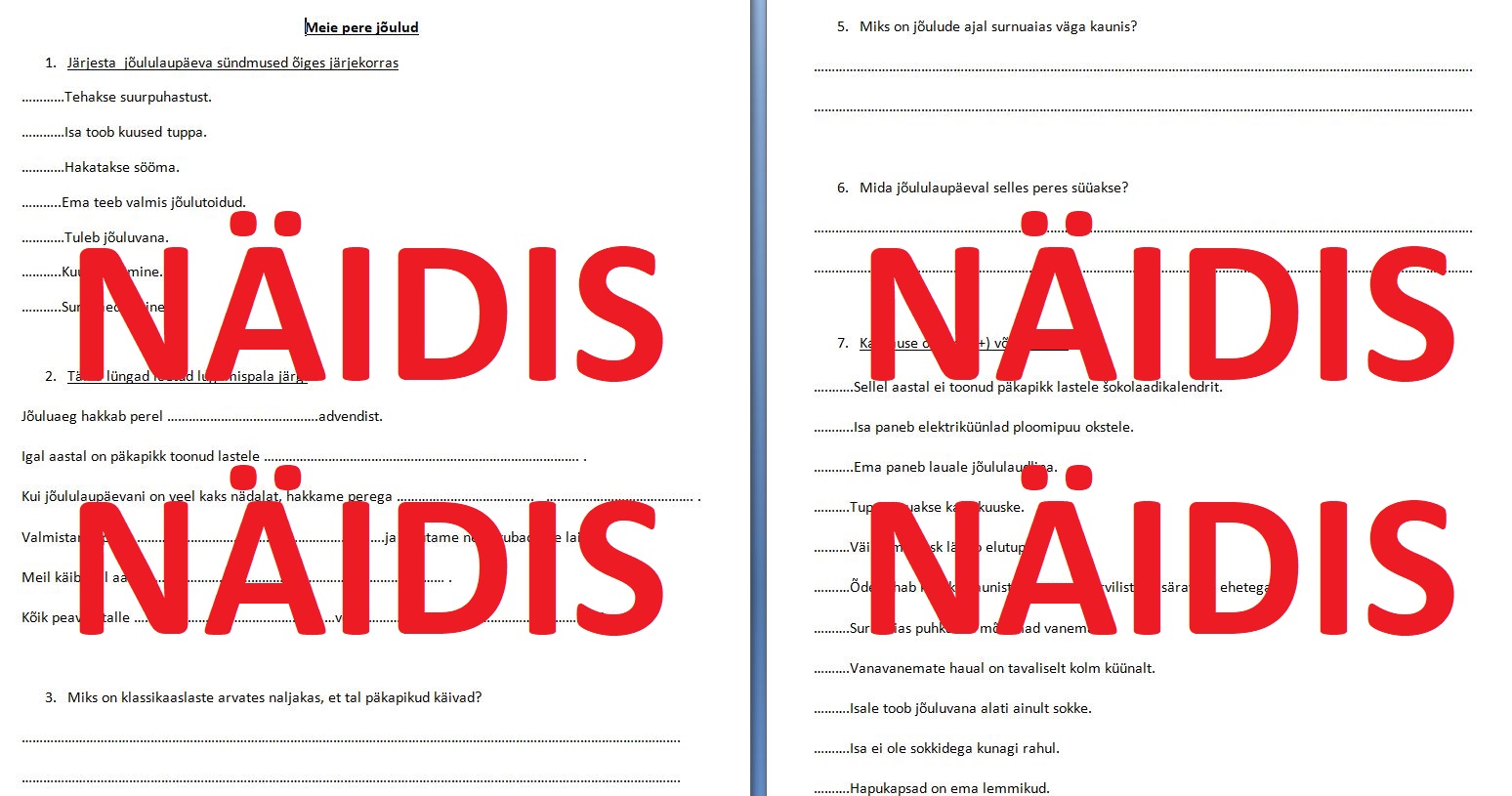 Funktsionaalne lugemine "Meie pere jõulud" (Koolibri õpik "Ilus emakeel")