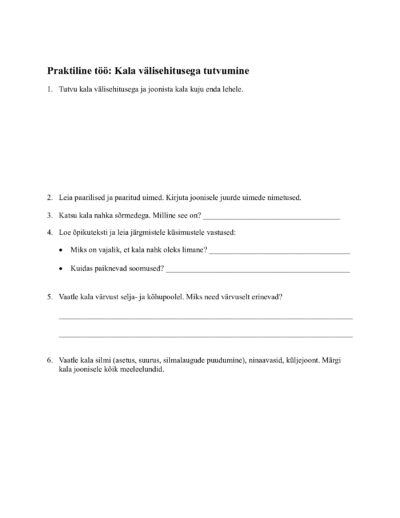 Praktiline töö: Kala välisehitus