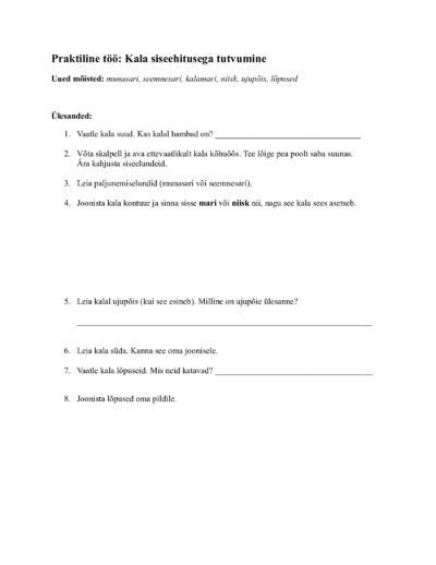 Praktiline töö: Kala siseehitus