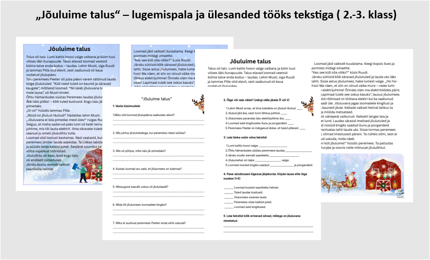 "Jõuluime talus" - lugemispala ja ülesanded tööks tekstiga (2.-3. klass)