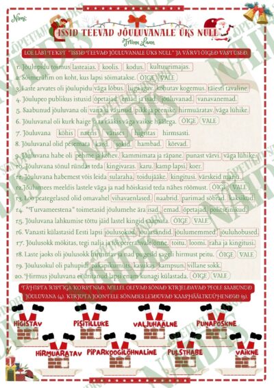 “ISSID TEEVAD JÕULUVANALE ÜKS NULL” (T. LAAN) FUNKTSIONAALSET LUGEMISOSKUST ARENDAV LUGEMISTEST-TÖÖLEHT