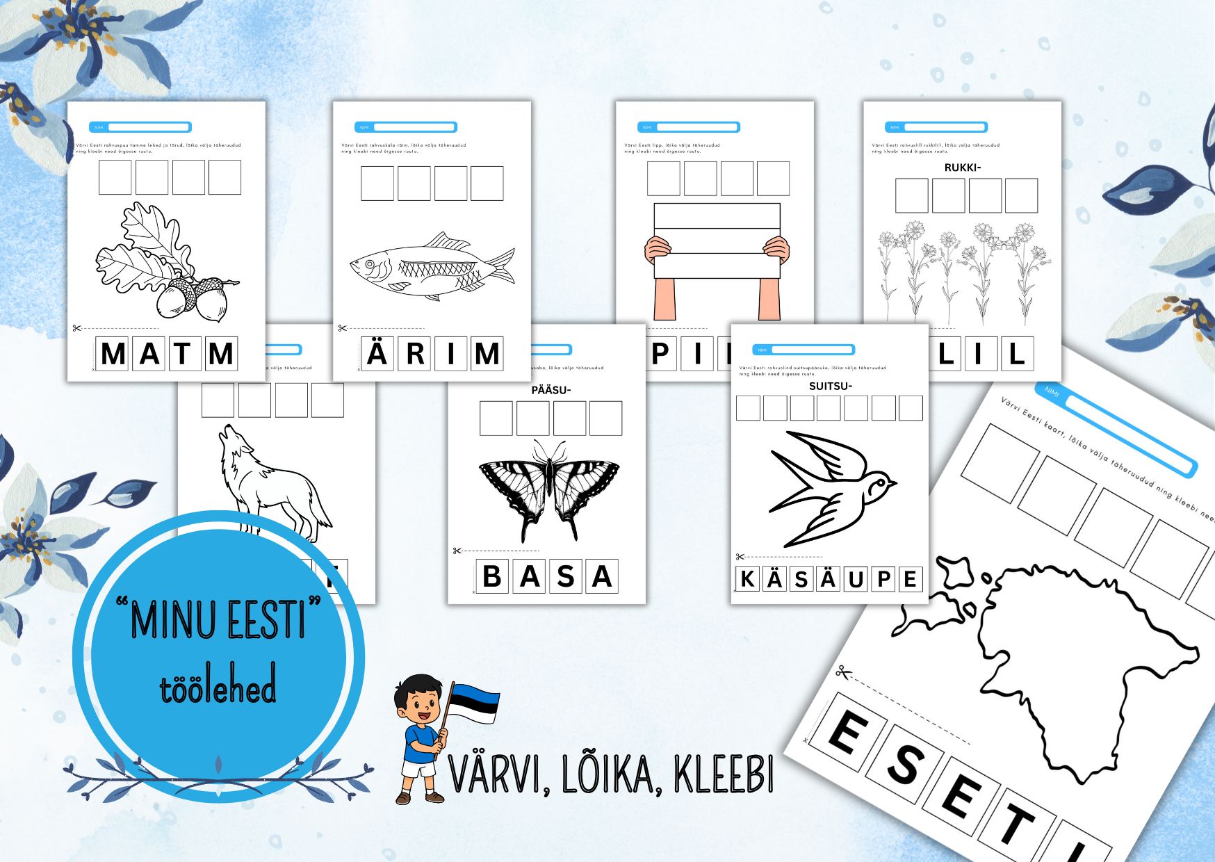 MINU EESTI. Töölehed värvi, lõika ja kleebi. (8tk)