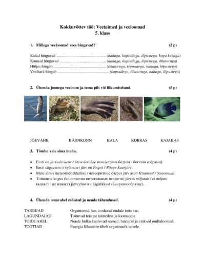 Kokkuvõttev töö: Veetaimed ja -loomad (5. klass, LAK-õpe)