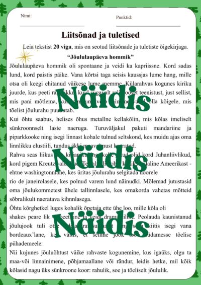 Liitsõnad ja tuletised. Teadmiste kontroll, jõulujutt "Jõululaupäeva hommik".