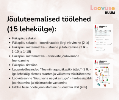 Jõuluteemalised töölehed (15 erinevat lehekülge)