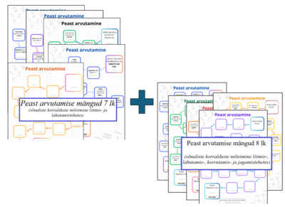 Komplekt: Peast arvutamise mängud (sõnalised korraldused liitmis- ja lahutamistehetes + liitmis-, lahutamis-, korrutamis- ja jagamistehetes)