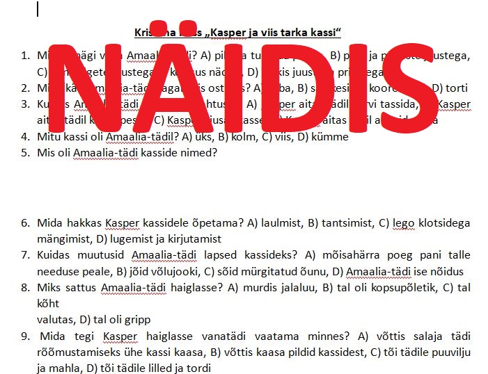 Lugemiskontroll "Kasper ja viis tarka kassi"