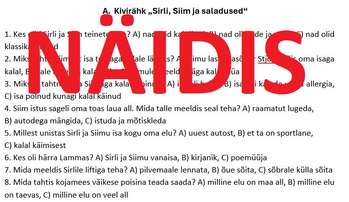 Lugemiskontroll "Sirli, Siim ja saladused"