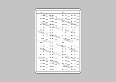 Tunnikontroll "LIITMINE JA LAHUTAMINE 20 PIIRES"