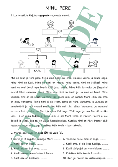 "Minu pere - lugemisülesanne (sugupuu)"