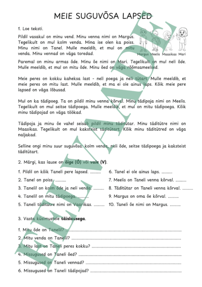 "Meie suguvõsa lapsed - lugemine ja 3 vormi"